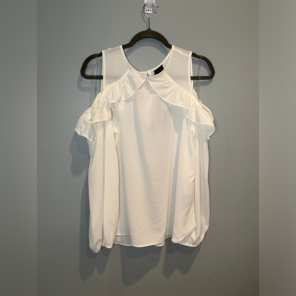 NWT Worthington Cream Ruffled Peter Pan Collar Blouse